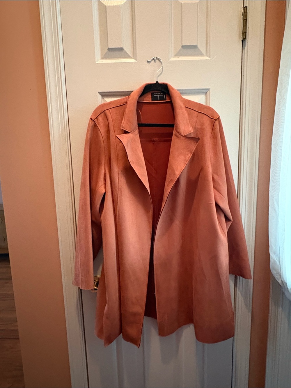 Tahari Dusty Coral Faux Suede Open-Front Blazer